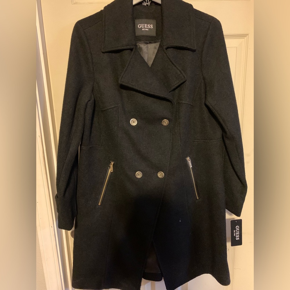Guess Women's Charcoal Double-Breasted Pea Coat SIZE 1XL